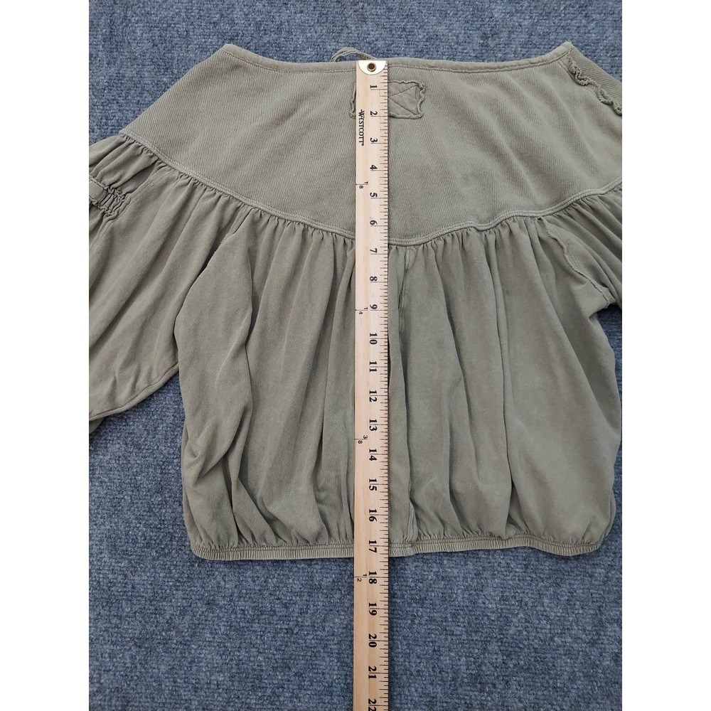 We the Free People Cropped Top Womens Medium Olive Green Tie Boho Relaxed - Picture 6 of 10